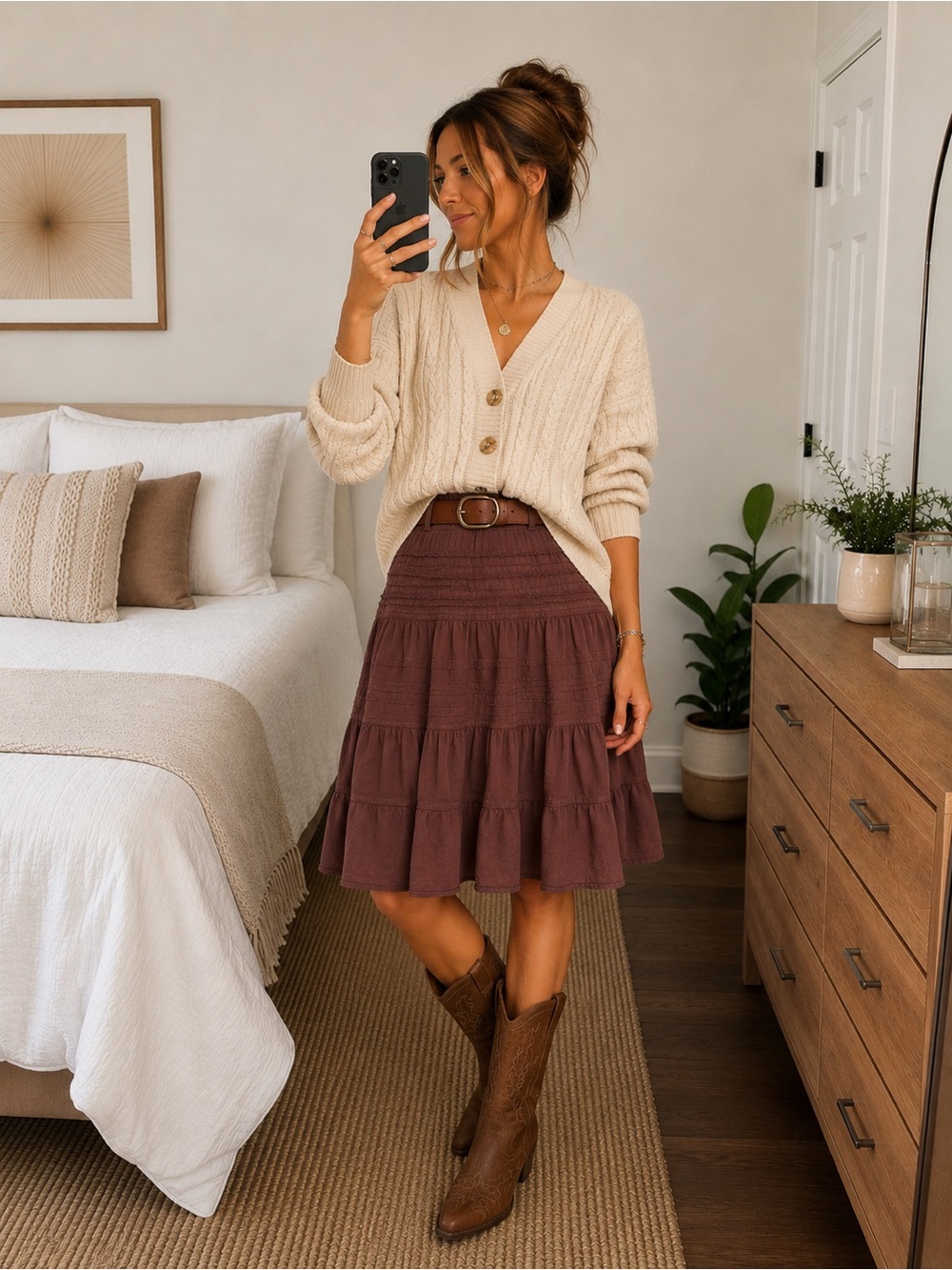Maurices Tiered Midi Skirt in Chocolate